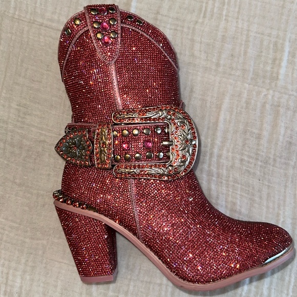Dolls Kill Shoes - Dolls Kill Sheriff Shine Cowboy Boots - Barbie Pink Bling